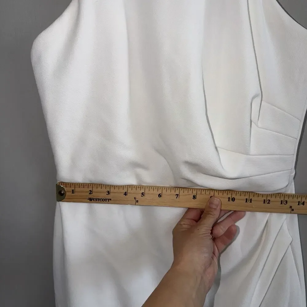 Betsy & Adam Woman’s Sz 6 White Mermaid Dress Silver Beaded Straps Cinched Waist